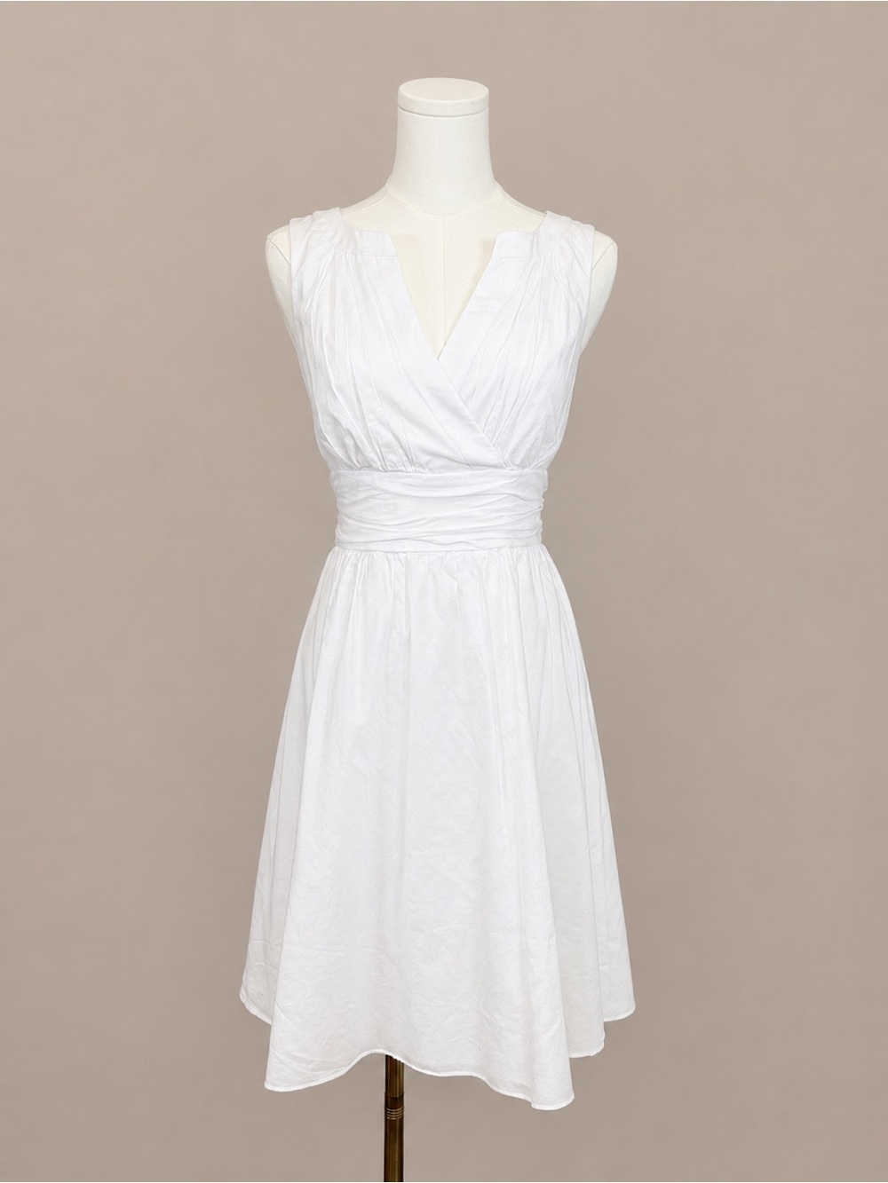 White House‎ Black Market White Sleeveless V-Neck Cinch-Waist Midi